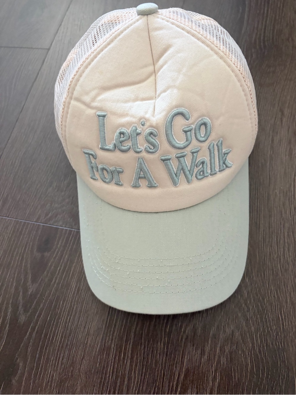 Womens 'Let's Go For A Walk' Mesh Trucker Hat- Light Blue
